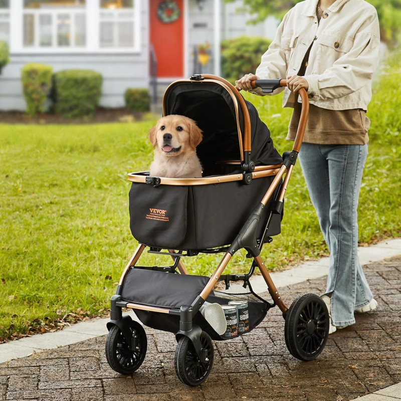 ToccoLeggero Pet Stroller 4 Wheels Dog Stroller Rotate With Brakes 66 Lbs Weight Capacity Puppy Stroller With Detachable Carrier Storage Basket And Pet Pad For Small To Medium Sized Dogs Black Wayfair
